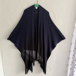 Navy Open-Front Fringe Shawl